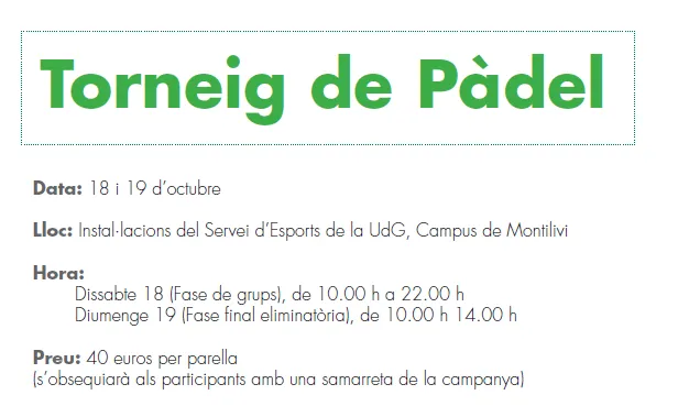 Cartell del Torneig de Pàdel del proper cap de setmana, 18 i 19 d'octubre