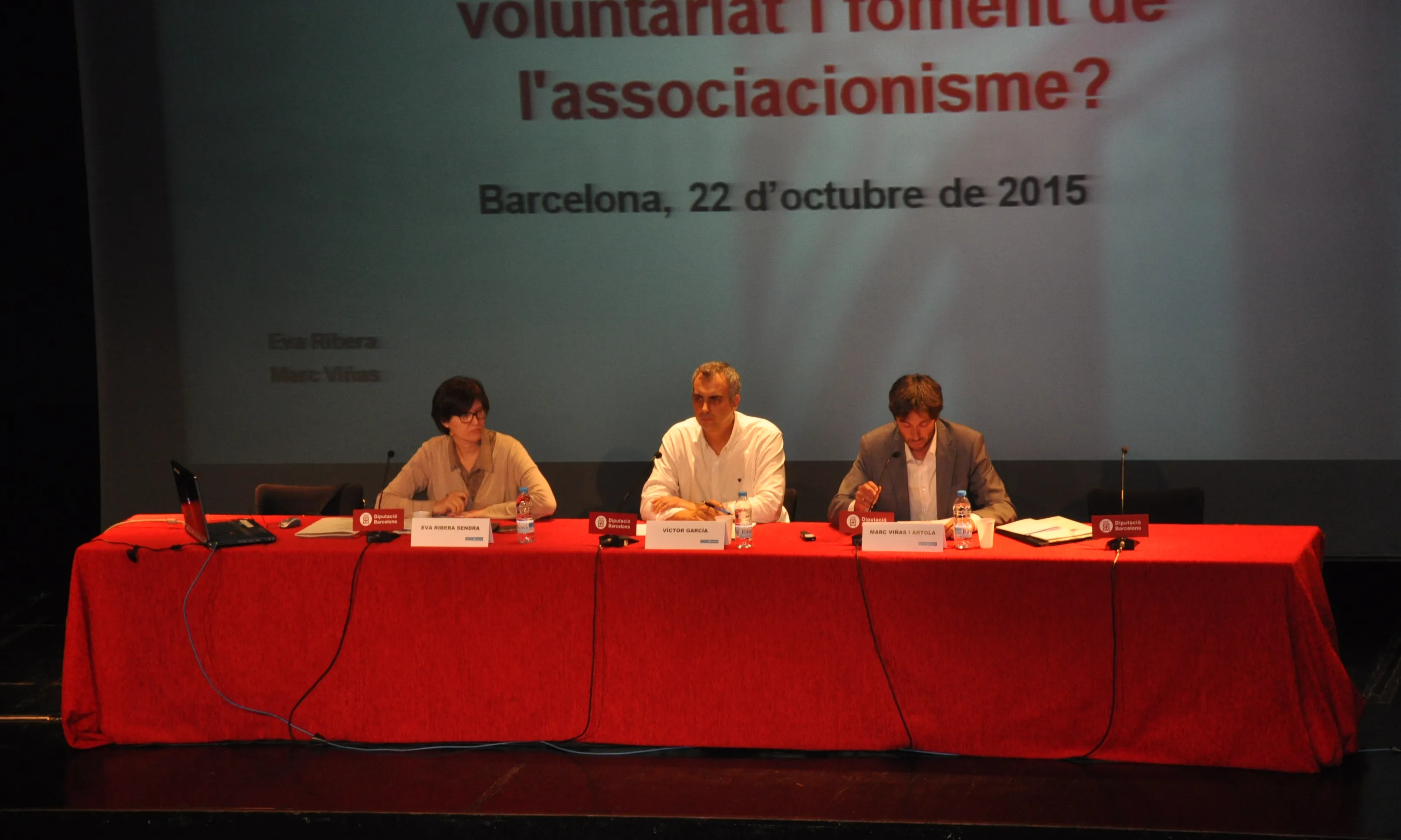 Eva Ribera, Víctor García i Marc Viñas, a la Jornada sobre la Llei del voluntariat. Font: Suport Associatiu